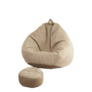 Poltrona <span class=keywords><strong>Sacco</strong></span> <span class=keywords><strong>a</strong></span> Righe in Lino e Cotone, Divano Minimalista per Soggiorno con Rivestimento Rimovibile e Lavabile - Product Image 2