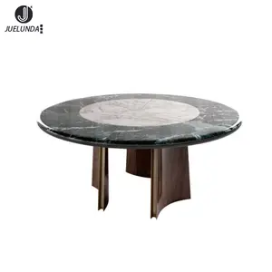 Modern Luxury Furniture Design Round Natural Marble Dining Table Top Stainless Steel Titanium Brushed Frame Dining Table