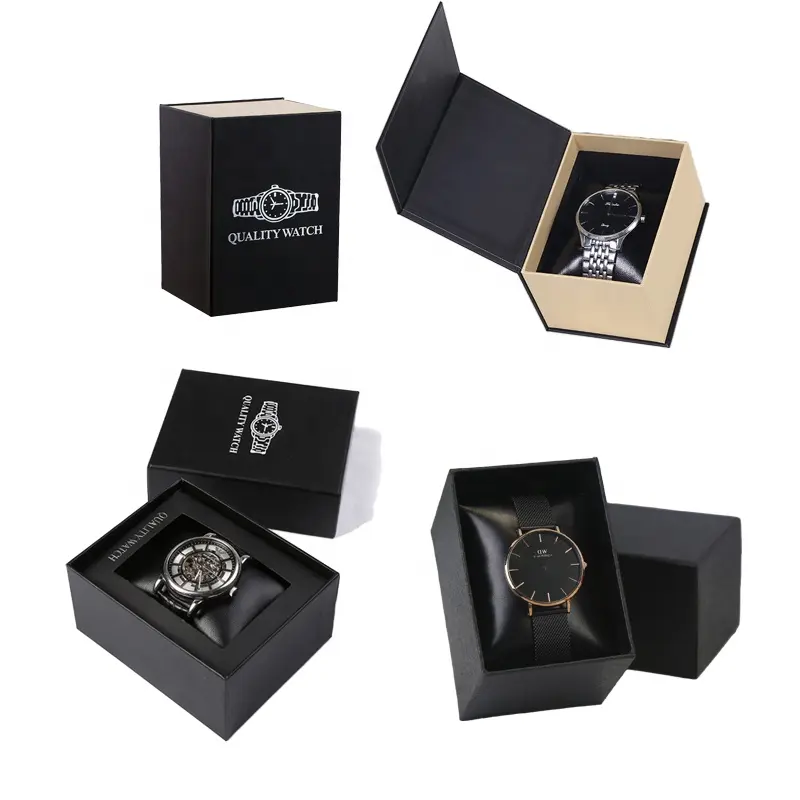 Hot Sell Ready to Ship Leather Cushion Black Paper Watch Packaging Box Cardboard