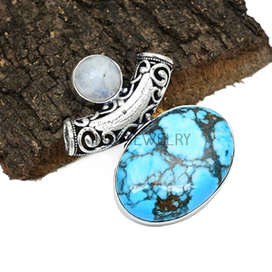 จี้พลอยมูนสโตนสีเทอร์ควอยซ์จี้อัญมณีสไตล์ดวงจันทร์เครื่องประดับโบราณเครื่องประดับ925ชุบเงินแท้ mglot - Product Image 1