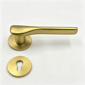 Ensemble de poignées de porte intérieures avec rosette ronde en alliage d'aluminium doré brossé, <span class=keywords><strong>cylindre</strong></span> européen et serrure à clé avec écusson - Product Image 2