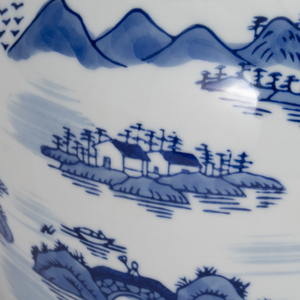 Vaso decorativo in ceramica con coperchio, design paesaggistico blu e bianco, per la casa, soggiorno, camera da letto, ufficio. - Product Image 5