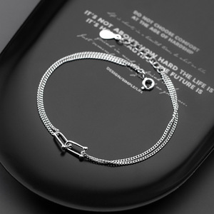 Pulsera de plata de ley 925 hecha a mano para mujer, cadena de eslabones de doble capa, con cierre en forma de U - Product Image 2