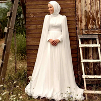 Robe de mariée musulmane grande taille personnalisable à col montant zippé et manches longues