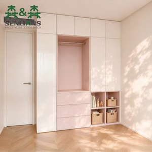 Mobili Moderni Nordici <span class=keywords><strong>per</strong></span> Camerette Bambini con <span class=keywords><strong>Ante</strong></span> Bianche, Cassetti a Nicchia Rosa e Contenitori <span class=keywords><strong>per</strong></span> Giocattoli - Product Image 1