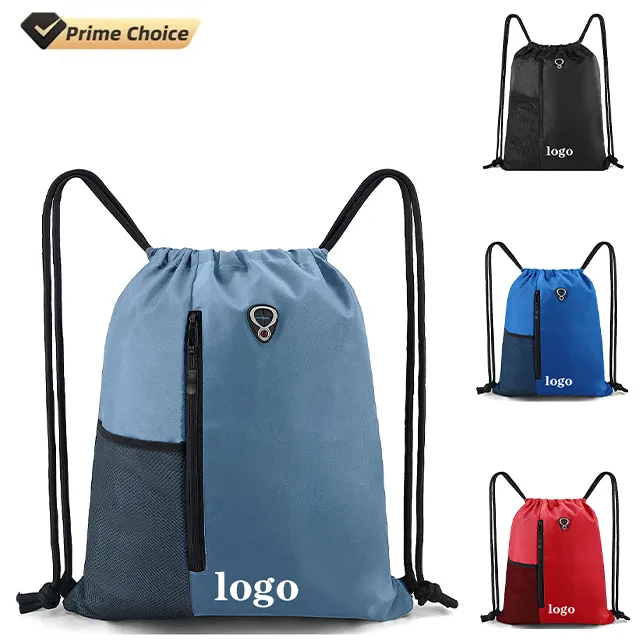 Tas tali serut besar, tas olahraga Gym Oxford nilon ringan kustom dengan logo tas ransel tali serut