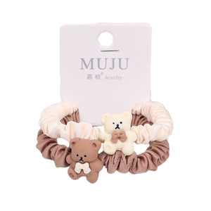 Mode coréenne Ensemble 2 pièces de chouchous en satin tête d'ours Attaches à cheveux élégantes pour filles dans un style doux Accessoires pour enfants - Product Image 1