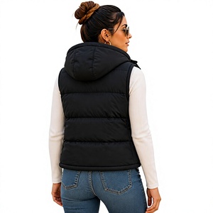Gilet matelassé unisexe personnalisé, chaud et léger, d'hiver, avec capuche, sans manches, pour l'extérieur, avec logo frontal, vente en gros - Product Image 2