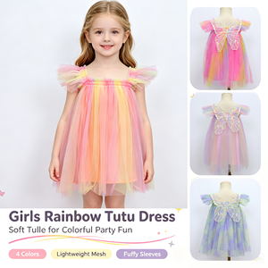 Vendita calda 2023 Rainbow Big Butterfly Baby Girl Dress Ruffle Flying Sleeve Tutu Baby Girl Dress 6-12 <span class=keywords><strong>mesi</strong></span> - Product Image 3