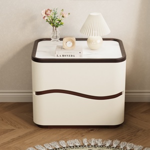 Table de chevet en bois massif avec plateau en marbre, design simple et moderne, installation facile, deux tiroirs, BTBT009, pour la maison ou l'hôtel - Product Image 1