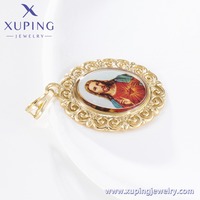 X001293705 XUPING Pendentif ovale Sacré-Cœur de Jésus plaqué or 14 carats avec bordure en filigrane, accessoire religieux