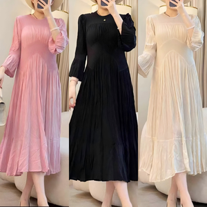 Nuevo Vestido Maxi Plisado Elegante Color Caramelo Marrón para Mujer 2026, <span class=keywords><strong>con</strong></span> Cuello Blazer, Cintura <span class=keywords><strong>con</strong></span> Pedrería y Volantes, Vestido Formal para Bodas y Fiestas - Product Image 5