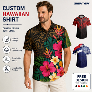 Camisa Hawaiana Polinesia Personalizada, Camisa Aloha Tropical con Estampado de Hibisco de Samoa, Tonga, Fiyi, Tahití, Diseño OEM ODM Gratuito, Ropa de Playa para Hombre - Product Image 1