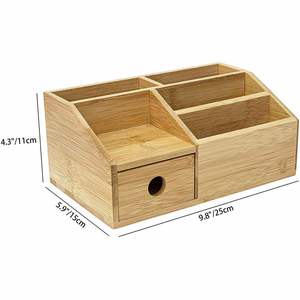 Bamboo Desktop Organizer Single Tier <b>Drawer</b> Multifunction Flexible Design for Home Office Living Room-Elegant <b>Desk</b> Organizer - Product Image 2