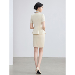 Women's Summer Short Sleeve Suit Set Crepe Fabric Breathable Office Lady Professional Attire For Business Banquets Job - Product Image 2