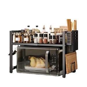 Estante de Almacenamiento Retráctil de Acero al Carbono de Una Sola Capa Personalizable para Horno de Microondas con Ganchos para Cuchillos para Cocina - Product Image 1