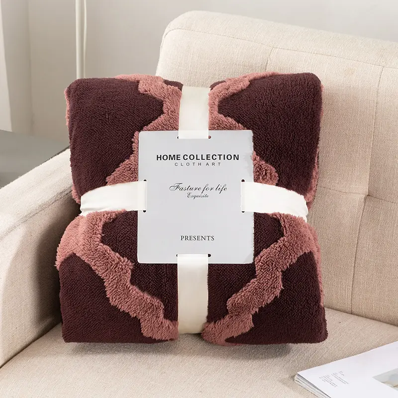 Coperta in lana di agnello Jacquard con stampa digitale in pile a doppio strato coperta per divano da ufficio a quadri con diamanti