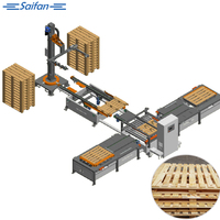 Machine automatique Saifan Chine pour la fabrication de palettes en bois, composants PLC essentiels, types de palettes en blocs/à traverses, scies à palettes automatiques, cloueur, garantie 1 an