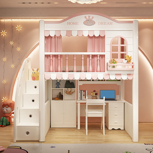 Лидер продаж: Деревянная двухъярусная кровать-чердак для детской комнаты в игривом стиле, многофункциональная, с местом для хранения - Product Image 3