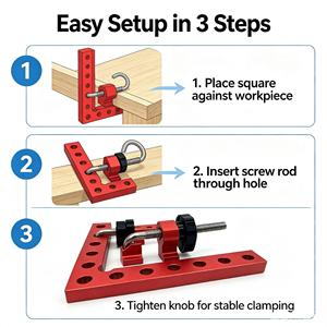 3 Pcs XT Brand Industrial Grade Woodworking 90 Positioning Square Set (1 Square + 2 Clamping Kits) Aluminum Alloy Right OEM - Product Image 6