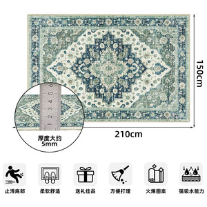 พรมสไตล์เรโทร รูปทรงสี่เหลี่ยมผืนผ้า ลายเหรียญโพลีเอสเตอร์ไฟเบอร์ ขนสั้นหนา ฐานกันลื่น ใช้ในบ้าน - Product Image 4