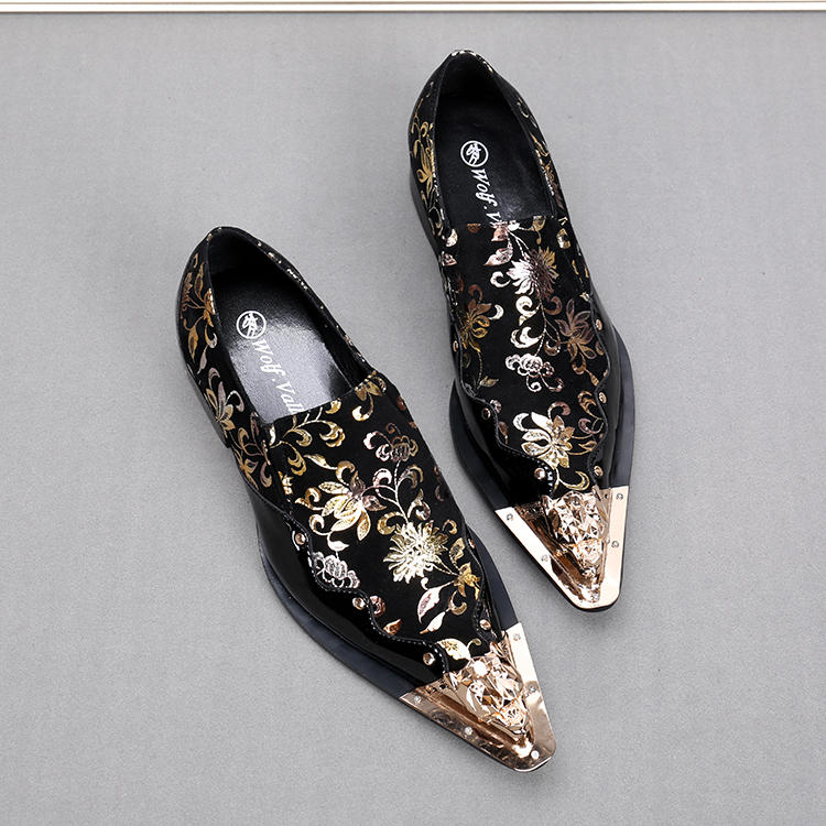black and gold mens dress shoes Kama Shoetra Gold and Black Laser etched Brogue Shoes – Luke Grant-Muller main image 1