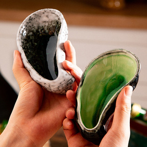 Restaurant Rétro Céramique <span class=keywords><strong>Porcelaine</strong></span> Vaisselle Écologique <span class=keywords><strong>Assiette</strong></span> En Forme D'huître Caviar Snack Dip Dish - Product Image 3