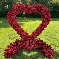 Nuevo Diseño, Arco de Flores en Forma de Corazón de Rosas Rojas Oscuras, Decoración 3D con Reverso de Tela, Simulación para Propuesta de Matrimonio, Graduación, Eventos