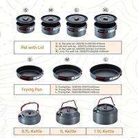 Ensemble de casseroles en acier inoxydable anodisé dur de 0,8 mm, tailles multiples, personnalisable, pour le camping, avec marmite, bouilloire et poêle à frire