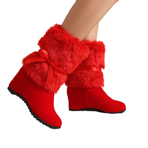 Botines de Plataforma con Lazo para Mujer, Color Rojo Festivo de Invierno, para Navidad, Año Nuevo y Bodas, con Suela de Goma y Tacón Alto - Product Image 1