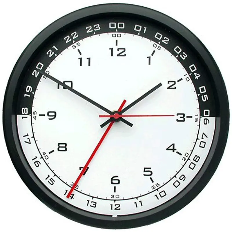 24 시간 군사 시간 벽시계 사용자 정의 블랙 화이트 원형 시계 플라스틱 24 시간 벽시계