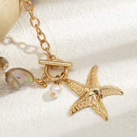 Colliers Pendentifs Étoiles de Mer et Chaînes Perlées Huîtres Asymétriques Style Bohème, Ras-de-Cou Perles Coquillages Nacre Plaquées Or Tendance