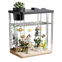 Aquarium cylindrique de bureau 1 L en plastique ultra-transparent avec couvercle-planteur, support pour téléphone et trou d'alimentation