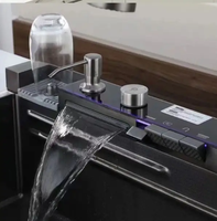 Évier de cuisine intelligent à affichage numérique LED, design cascade moderne, en acier inoxydable, à poser sur comptoir