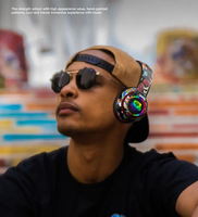 Graffiti Casque Bluetooth 5.1 DJ Casque Gamer sans fil avec micro RGB lumière LED pour enfants PC Gamer Earphone Support TF Card