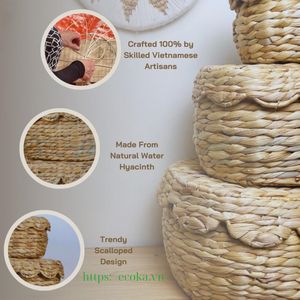 Paniers de rangement tressés en jacinthe d'eau avec couvercles, ensemble de paniers pour cuisine, garde-robe et étagères - Product Image 6