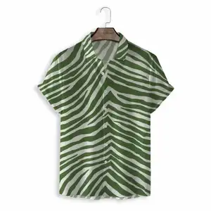新款上市最新设计男士绿色休闲沙滩条纹透气夏威夷短袖衬衫v领衬衫