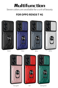 Funda con Ranura para Tarjetas para <span class=keywords><strong>OPPO</strong></span> <span class=keywords><strong>Reno</strong></span> 8T 4G/5G, Multifuncional, Protección con Ventana Deslizante, Anillo Metálico, Soporte Magnético - Product Image 2
