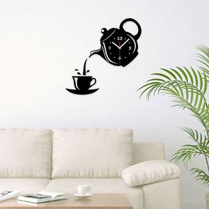 Creative Eco-Friendly Contemporary Coffee Cup Teapot DIY 3D <b>Wall</b> Clock Acrylic <b>Mirror</b> Sticker Home Decor - Product Image 2