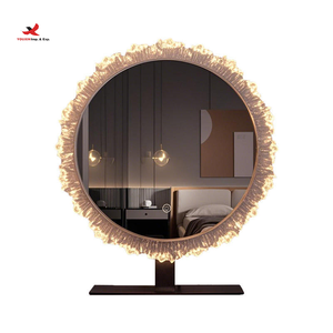 Espejo de pie de lujo chapado en oro con luz inteligente para baño, espejo redondo de tocador para dormitorio, uso en hoteles, alta calidad - Product Image 2