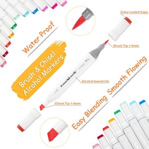 Set <span class=keywords><strong>di</strong></span> <span class=keywords><strong>Pennarelli</strong></span> Artistici AnyMark <span class=keywords><strong>a</strong></span> <span class=keywords><strong>Base</strong></span> Alcolica, Doppia Punta Pennello e Scalpello, 60+1 Colori, Valigetta per Artisti Adulti, Disegno e Colorazione - Product Image 5