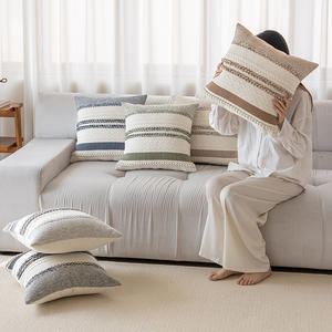 Elegante Almohada Decorativa Rectangular con Diseño de Rayas Tejidas Horizontalmente, Mezcla de Lino y Algodón, para Sala de Estar, Sofá, Cama, Decoración del Hogar - Product Image 3