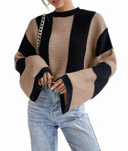 Maglione da <span class=keywords><strong>Donna</strong></span> Oversize Stile Europeo Autunno/Inverno, Maglia a Righe Verticali Larga, Versatile con Collo Tondo - Product Image 3