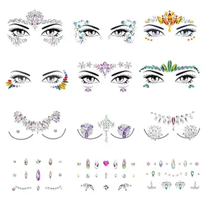 Autocollant de tatouage de visage féerique, cristal, paillettes, strass temporaire, feuille de paillettes, pierre corporelle