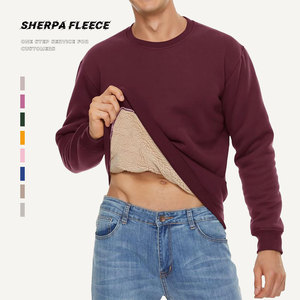 Sudaderas con forro de Sherpa para <span class=keywords><strong>hombre</strong></span> de peso pesado rojo, jersey de lana, Tops básicos, jersey de lana cálido para invierno, sudaderas de cuello redondo - Product Image 1