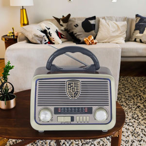 <span class=keywords><strong>Radio</strong></span> portable rétro vintage AM/<span class=keywords><strong>FM</strong></span>/SW 3 bandes, style bois classique, lampe torche solaire, haut-parleur Bluetooth pour la maison, le camping en plein air - Product Image 4
