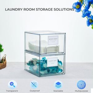 Clear Stackable 4 Pack Laundry Pods Container Dryer Sheet Dispenser Drawers Holder for Laundry Room Organizing - Product Image 2