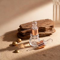 Vente en gros de flacons compte-gouttes en verre transparent personnalisables de 6 ml et 12 ml, en forme de gourde, pour huiles essentielles, avec bouchons compte-gouttes à col doré