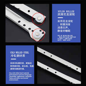 Rieles Deslizantes Silenciosos de Dos Secciones, Acero Laminado en Frío, Rodillo de Nailon, Deslizamiento Suave para Cajones de Muebles - Product Image 5