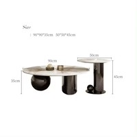 Ensemble Tables Basses de Luxe Modernes en Acier Inoxydable et Plateau en Pierre, Rondes, Centrales et d'Appoint, pour Salon